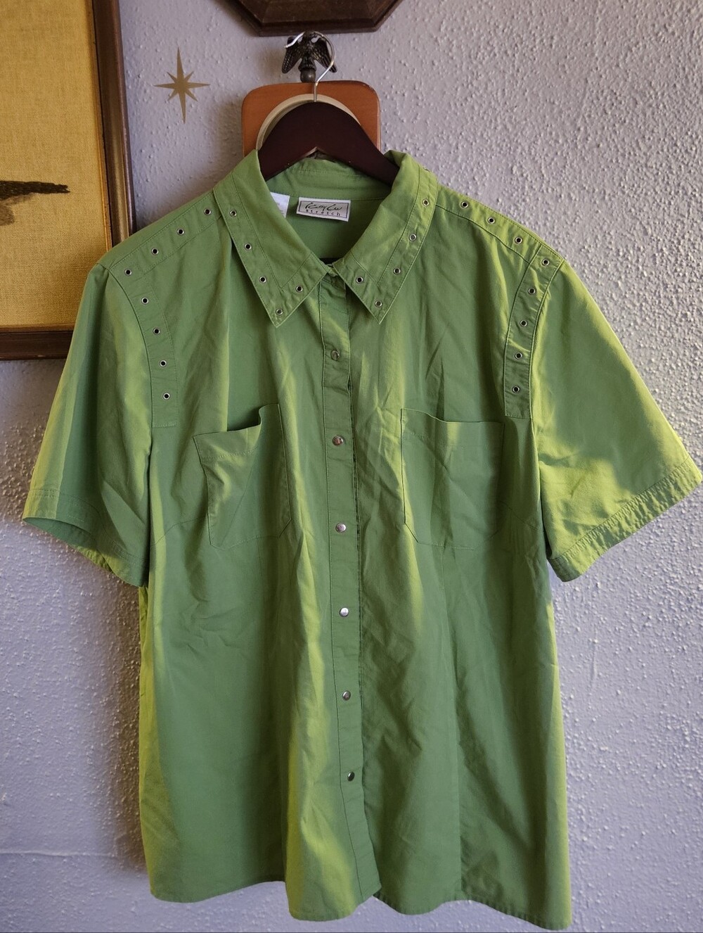 Vintage Green Button-Up With Grommet Details